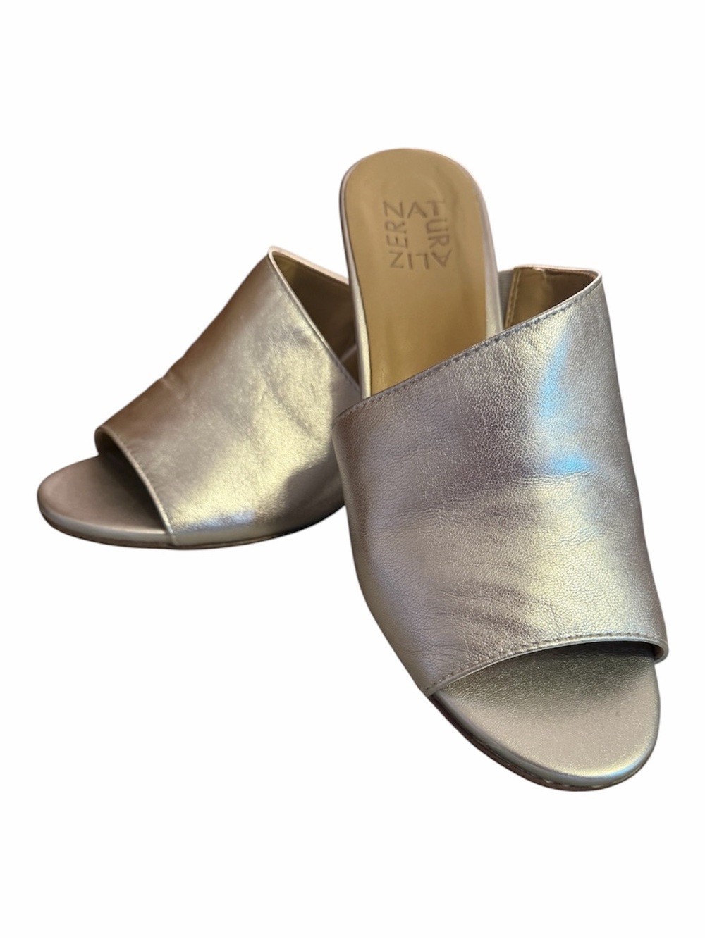 Naturalizer Sansa Silver Slide Mule Wedges metallic Sandals Size 7.5